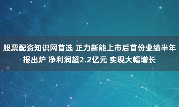 股票配资知识网首选 正力新能上市后首份业绩半年报出炉 净利润超2.2亿元 实现大幅增长