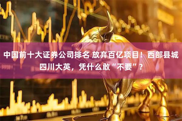 中国前十大证券公司排名 放弃百亿项目！西部县城四川大英，凭什么敢“不要”？